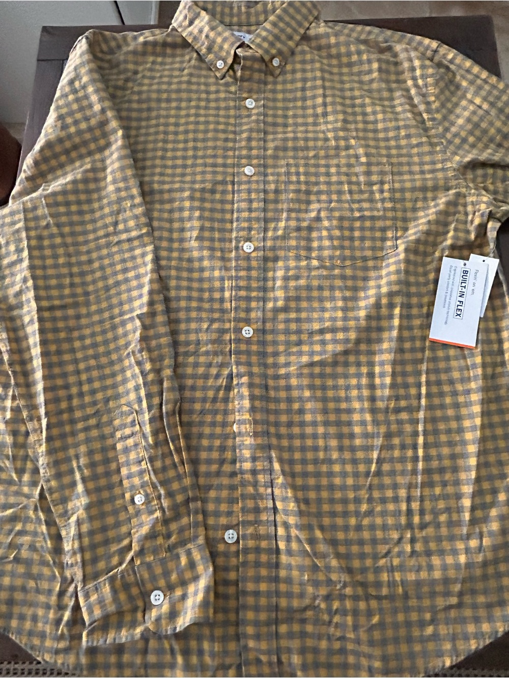 Old Navy Men's Yellow and Gray Checked Button-Down Shirt